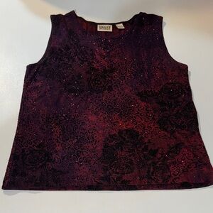 VTG Chico's Women's Sleeveless Shimmering Animal Print Tank Top in Rich Burgundy